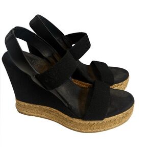 Tory Burch Black Wedge Espadrille Sandals size 10.5 Preloved